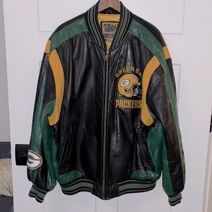 Mens Vintage Green Bay Packers Leather Jacket Size XL Carl Banks G-lll RN 54163